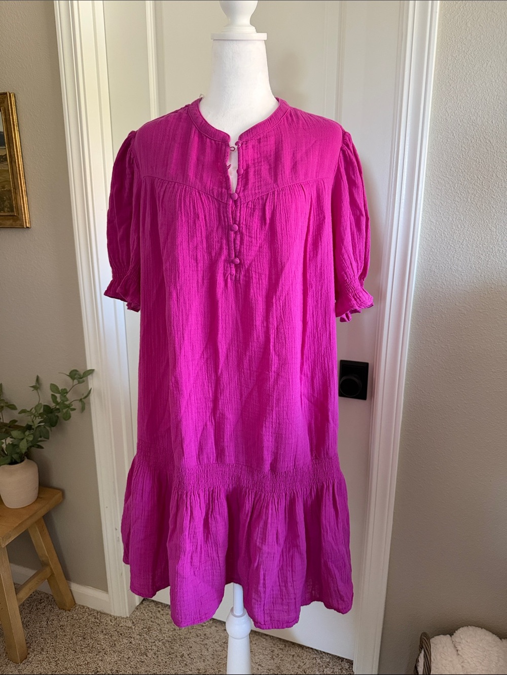 Time and Tru Raspberry Low Waist Cotton Gauze Feel Summer Dress Size XL 16 18 TM